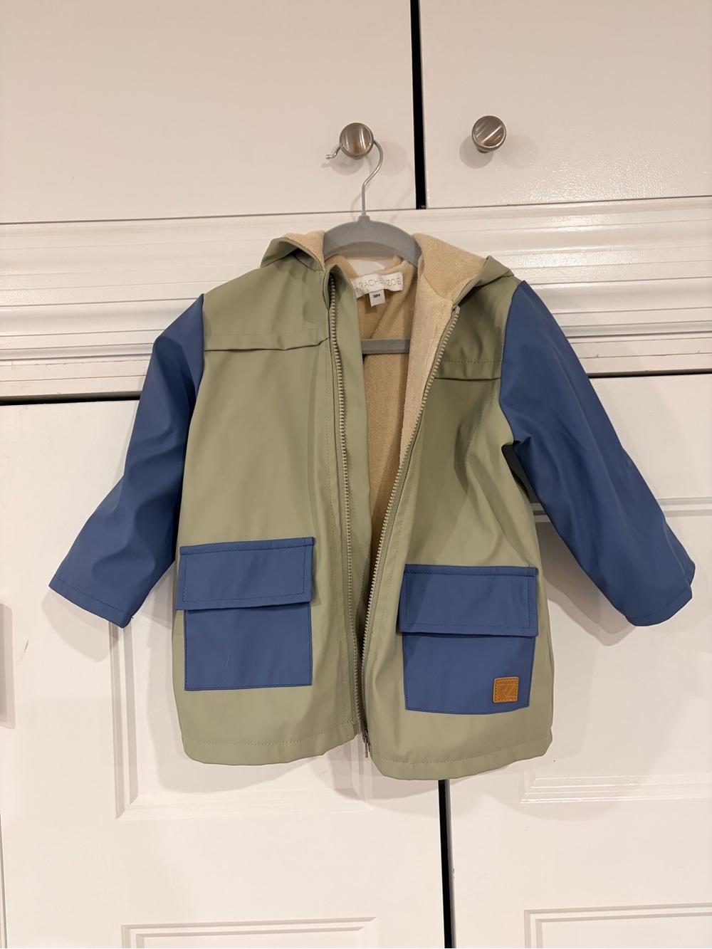 Rachel Zoe Sage Green and Blue Hooded Kids Raincoat